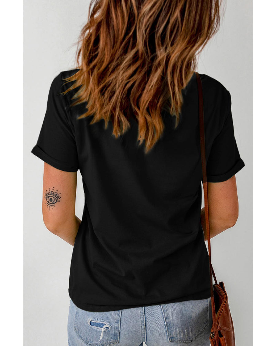 Black Rhinestone Mardi Gras Letter Graphic T Shirt - L