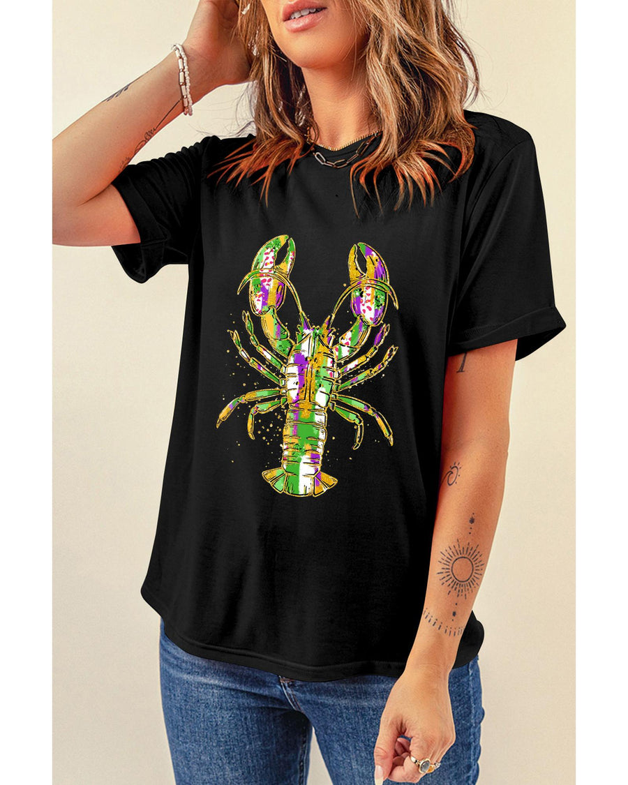 Black Mardi Gras Lobster Heat Transfer Graphic T Shirt - 2XL
