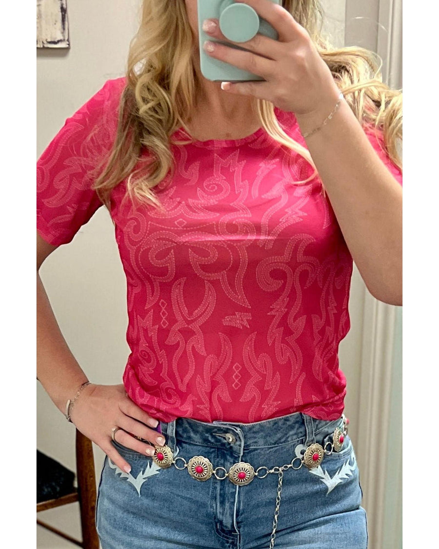 Red Western Girls Mesh T Shirt - M