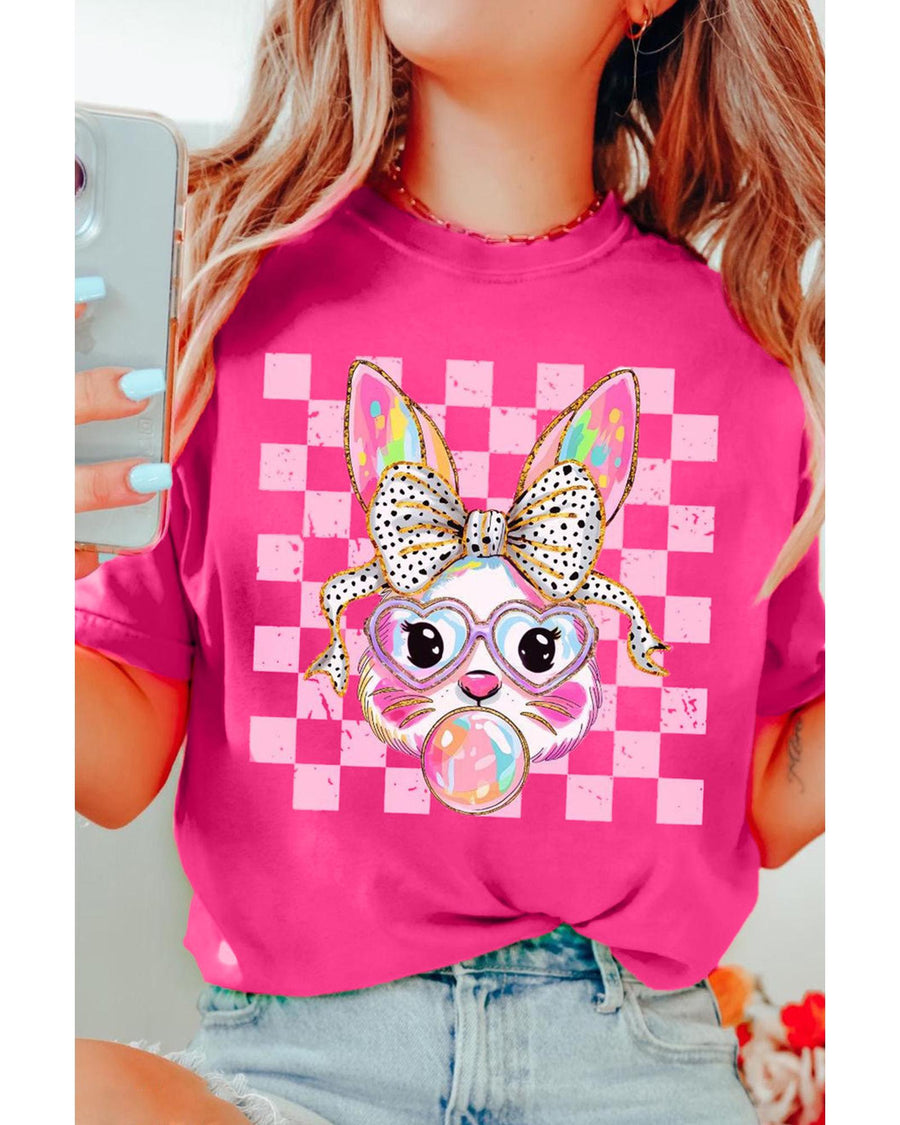 Rose Red Plaid Bubble Gum Rabbit Graphic Eater T Shirt - L