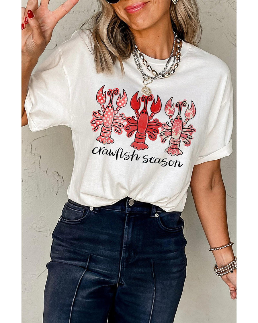 White Crawfish Season Fashion Graphic Crewneck T Shirt - XL