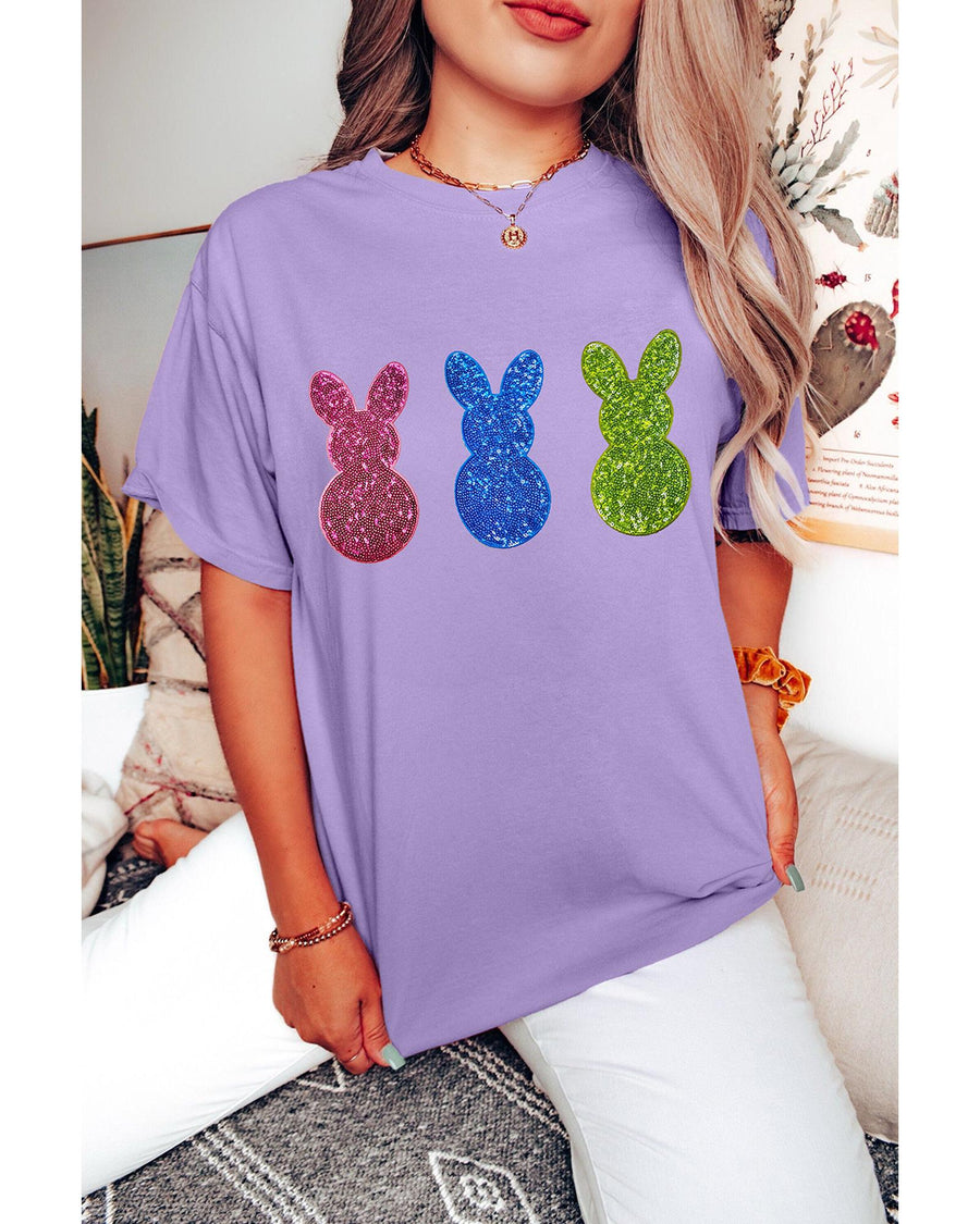 Wisteria Easter Shiny Bunny Graphic Crewneck T Shirt - L