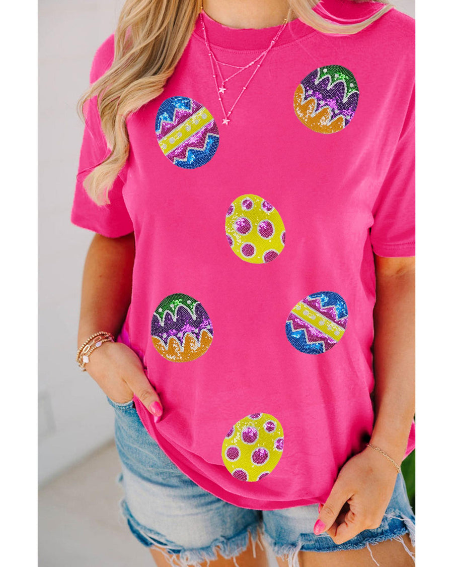 Rose Red Easter Eggs Patched Crew Neck Graphic Tee - XL