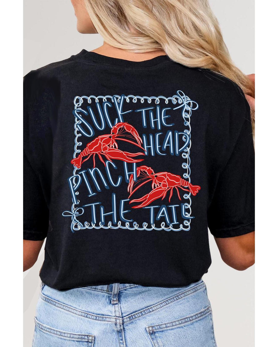 Black Girlie Bow Crawfish Printed T Shirt - 2XL