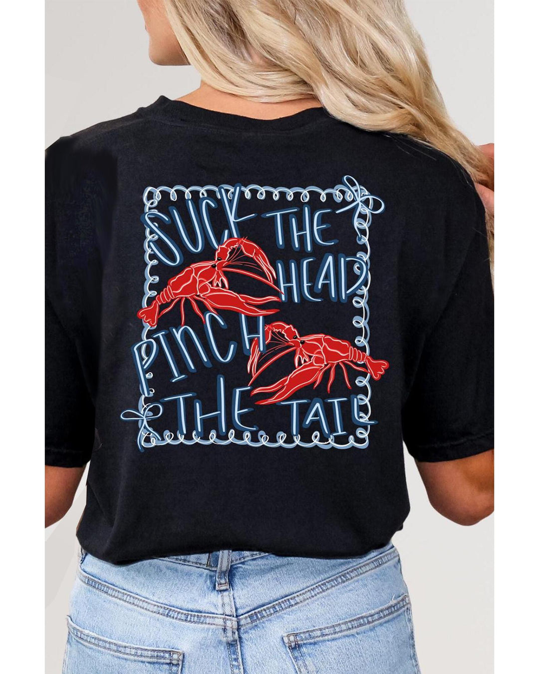 Black Girlie Bow Crawfish Printed T Shirt - L