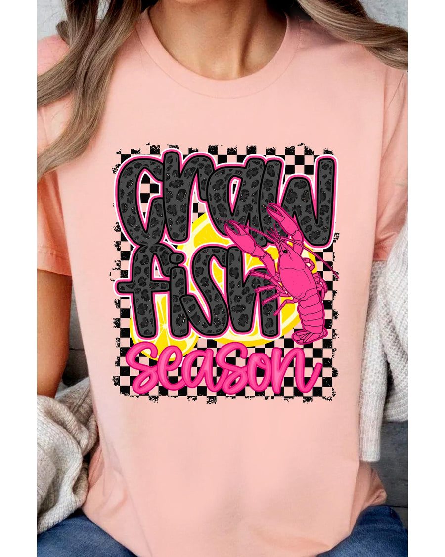 Pink Crawfish Season Graphic Casual Tee - L