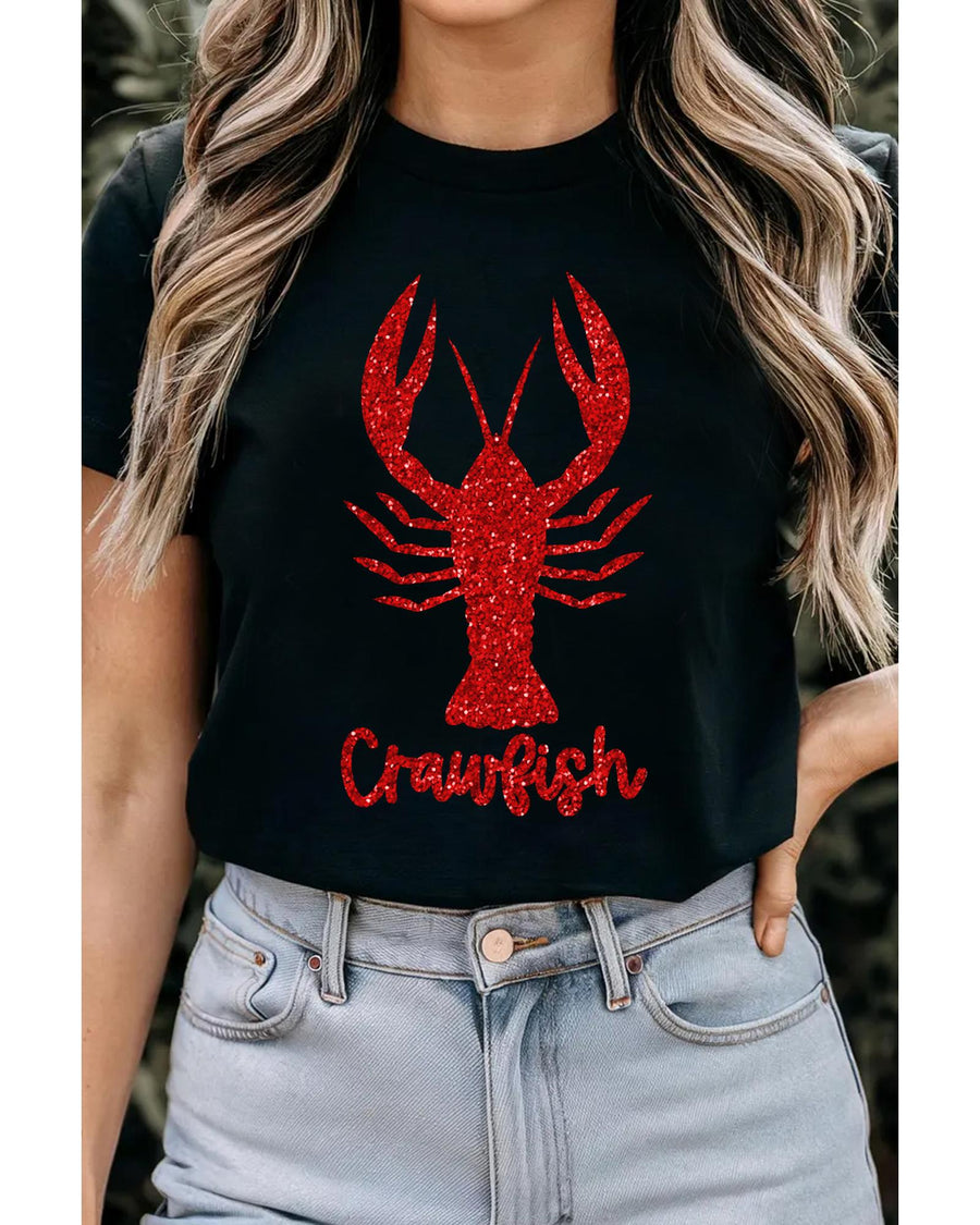 Black Shimmering Crawfish Graphic Tee - XL