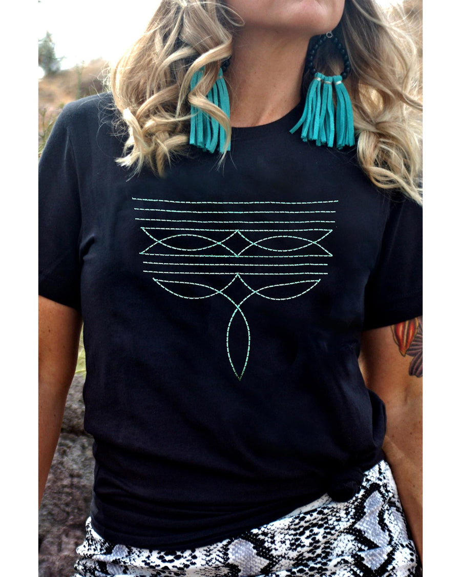 Black Western Fashion Geometric Embroidered T Shirt - 2XL