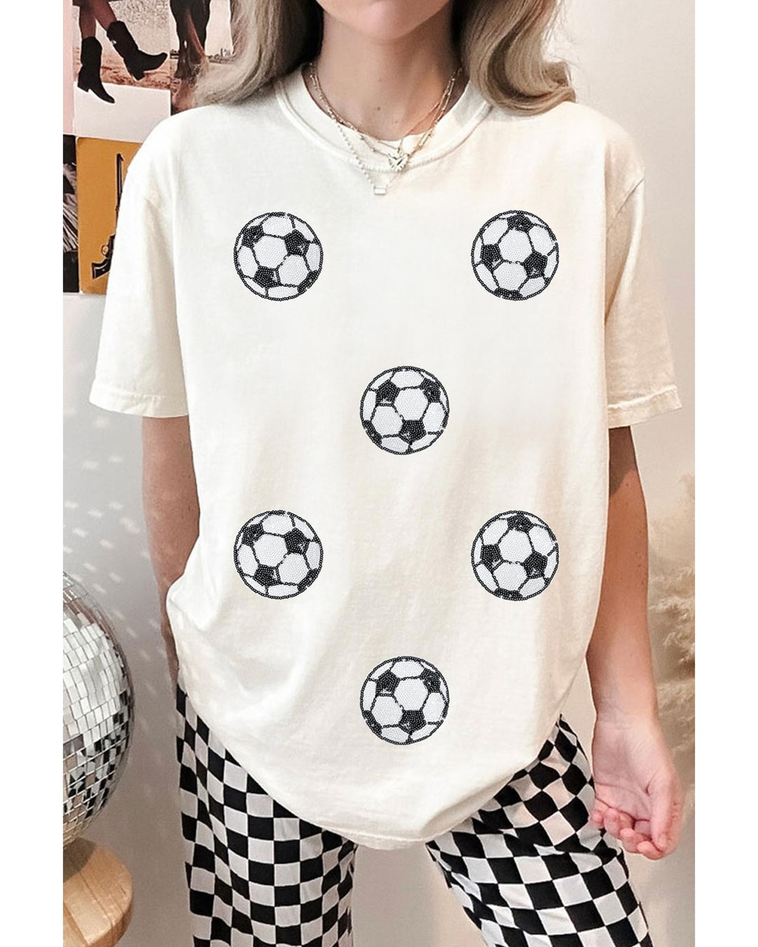 White Sequin Football Patched Graphic Game Day T Shirt - 2XL