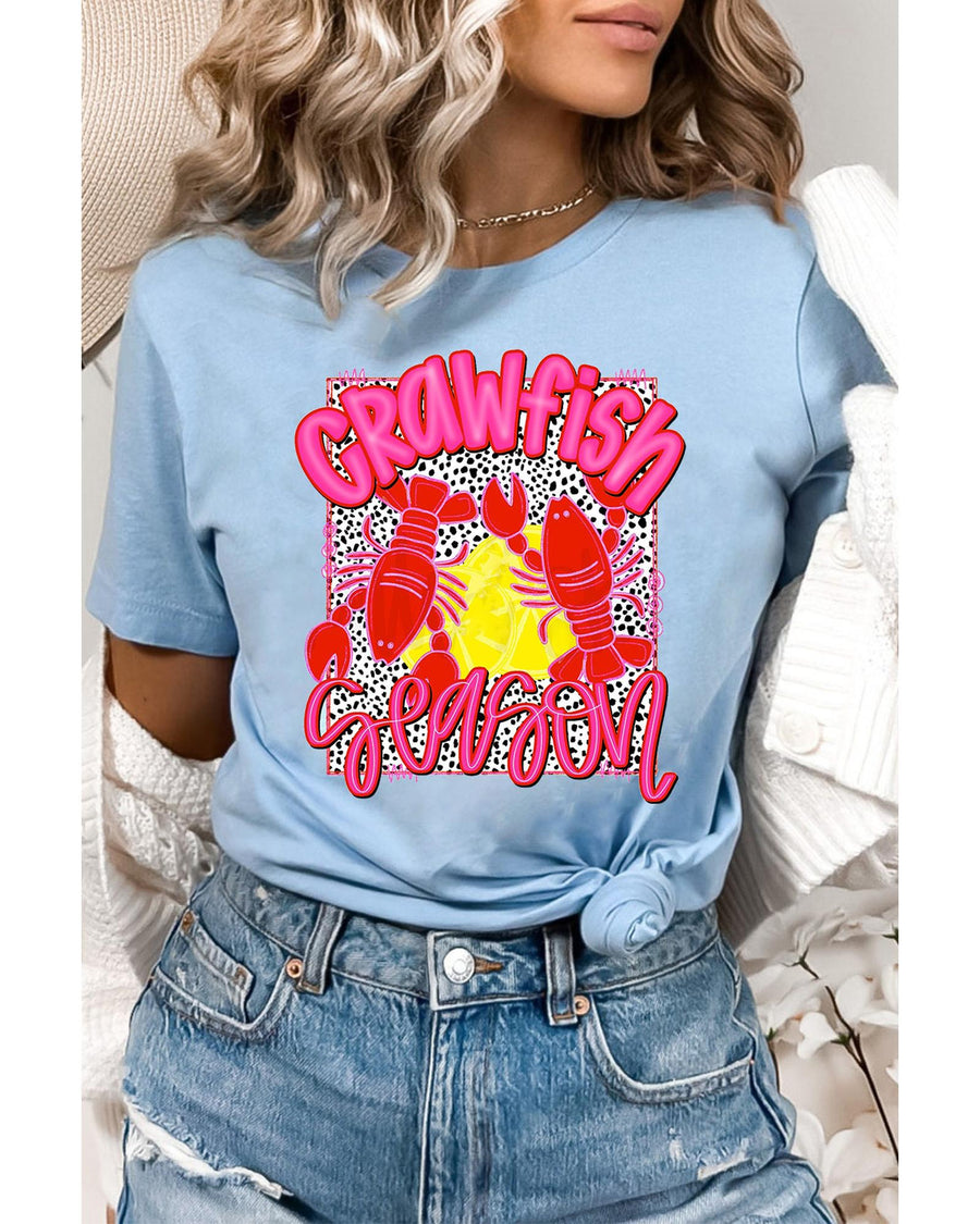 Light Blue Crawfish Season Fashion Graphic T Shirt - 2XL