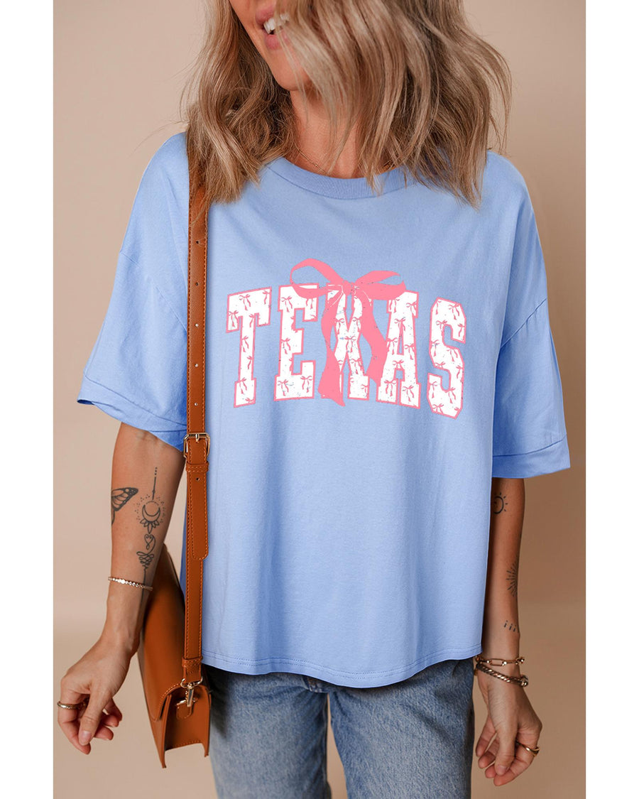 Myosotis TEXAS Bow Graphic Half Sleeve Drop Shoulder Loose Tee - S