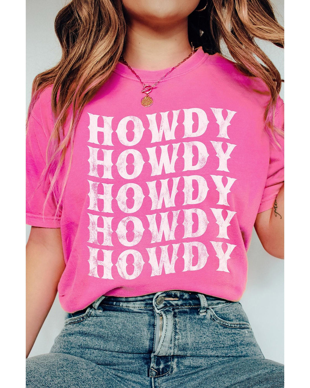Sachet Pink HOWDY Graphic Western Crew Neck Tee - XL