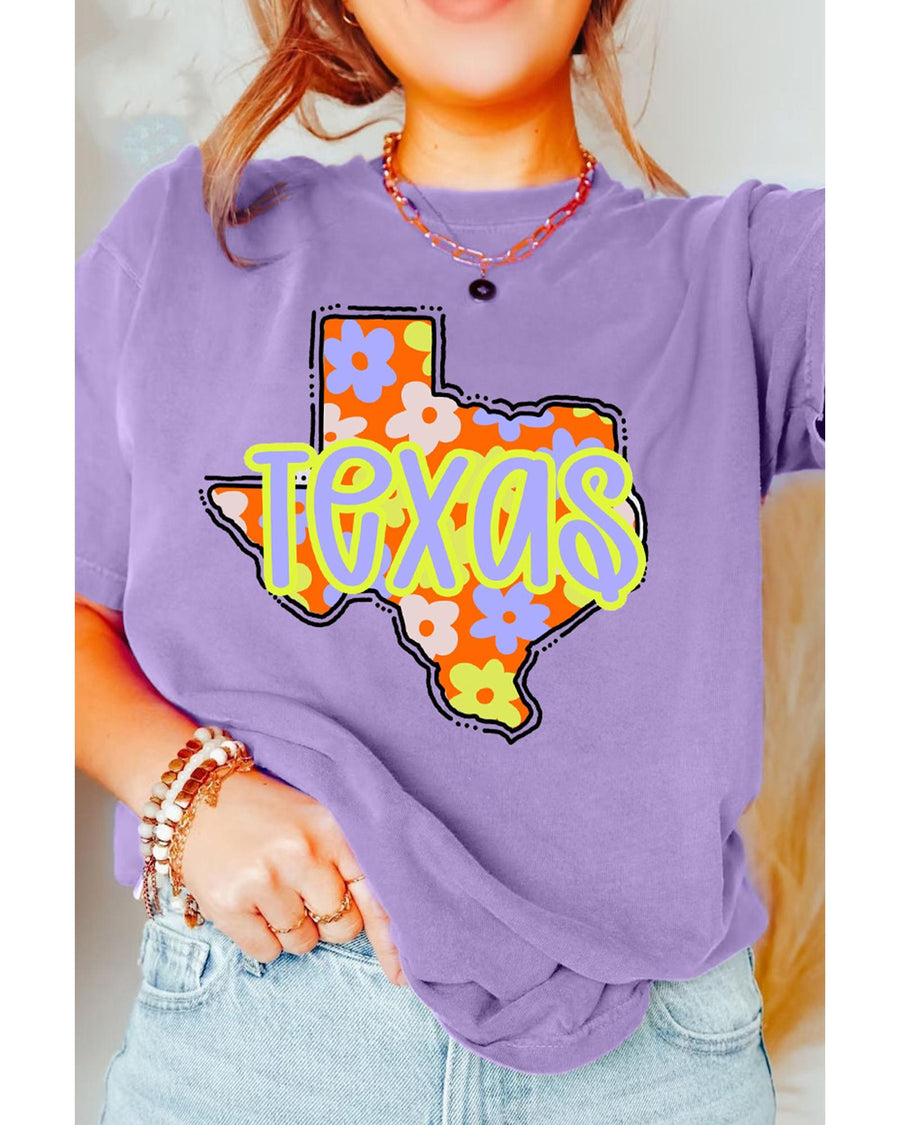 Wisteria TEXAS Flower Print Crew Neck T Shirt - L