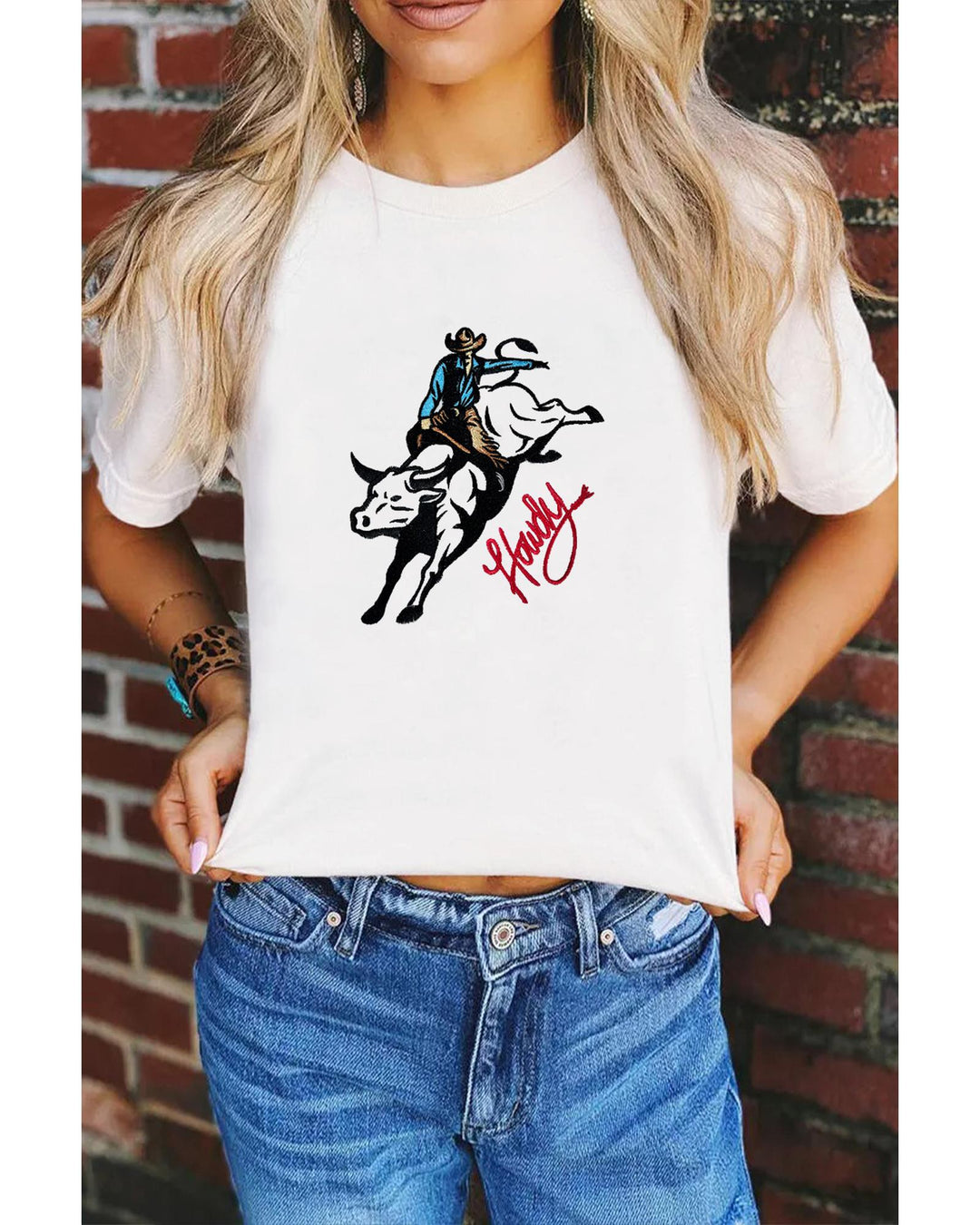 White Cowboy Howdy Embroidered Western Fashion T Shirt - 2XL