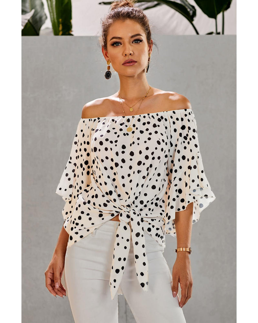 Azura Exchange Polka Dot Bell Sleeve Off Shoulder Top - 2XL