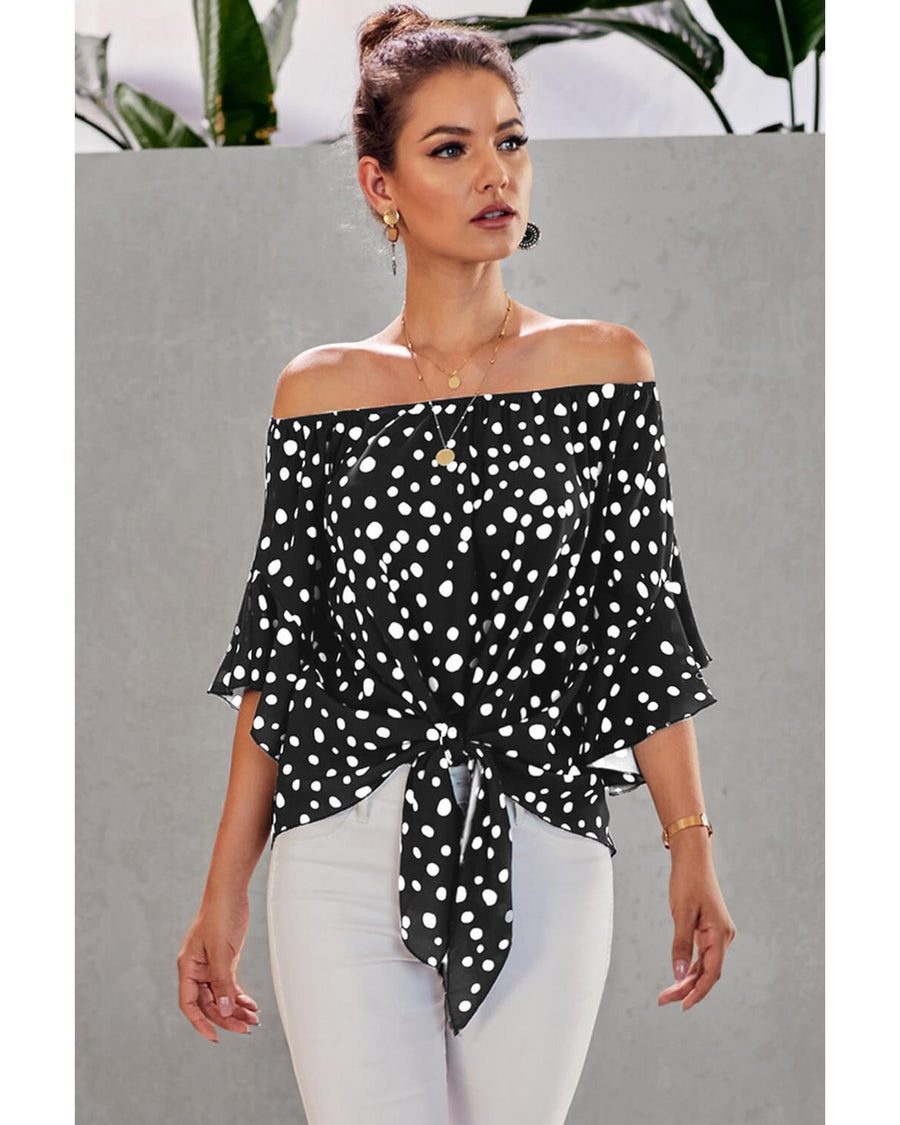 Azura Exchange Polka Dot Off Shoulder Bell Sleeve Top - 2XL