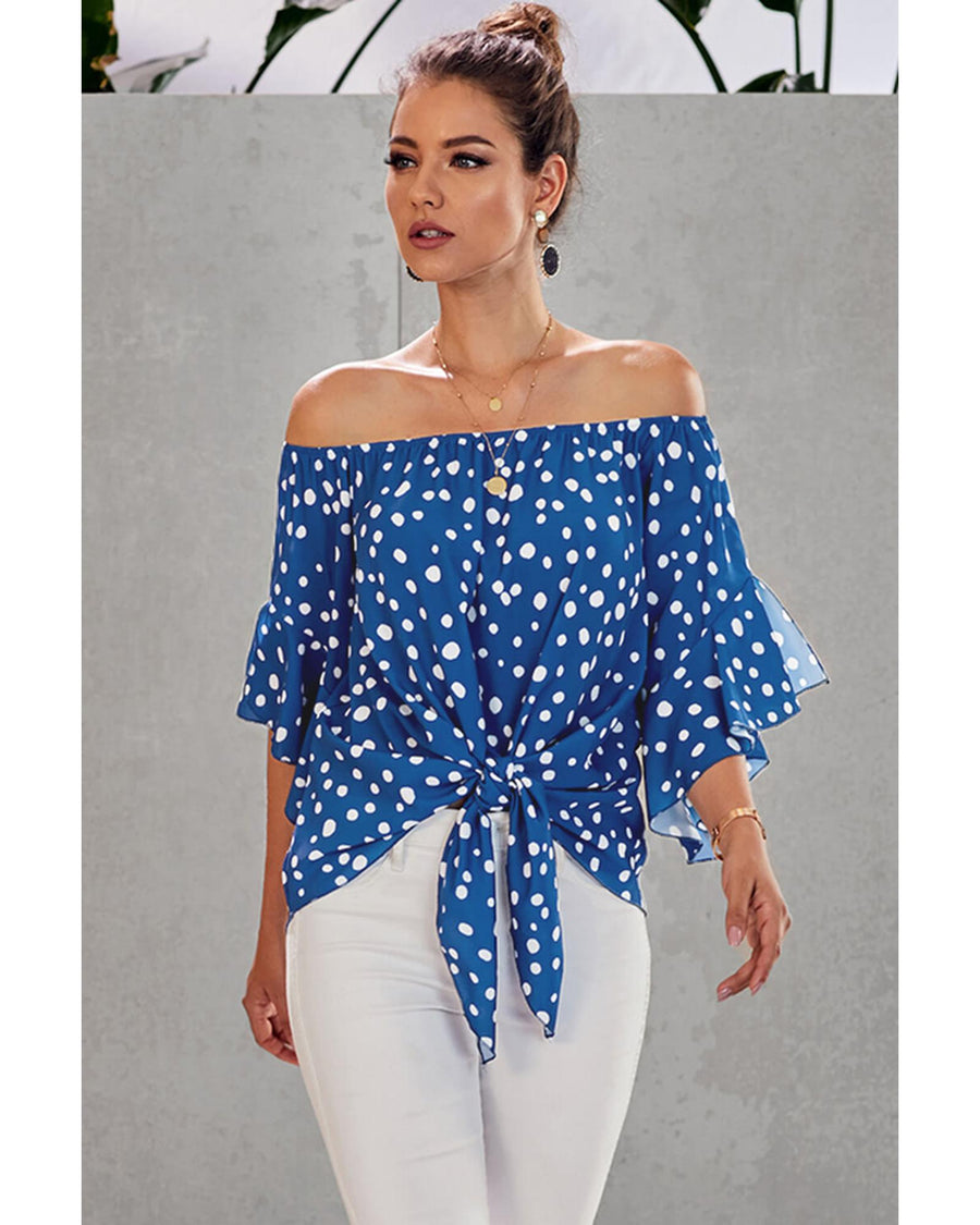 Azura Exchange Bell Sleeve Off Shoulder Tie Knot Top - S