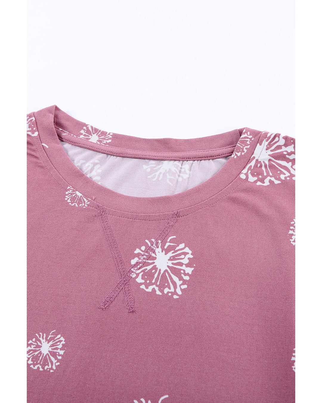 Pink Dandelion Print Crew Neck T-shirt - M