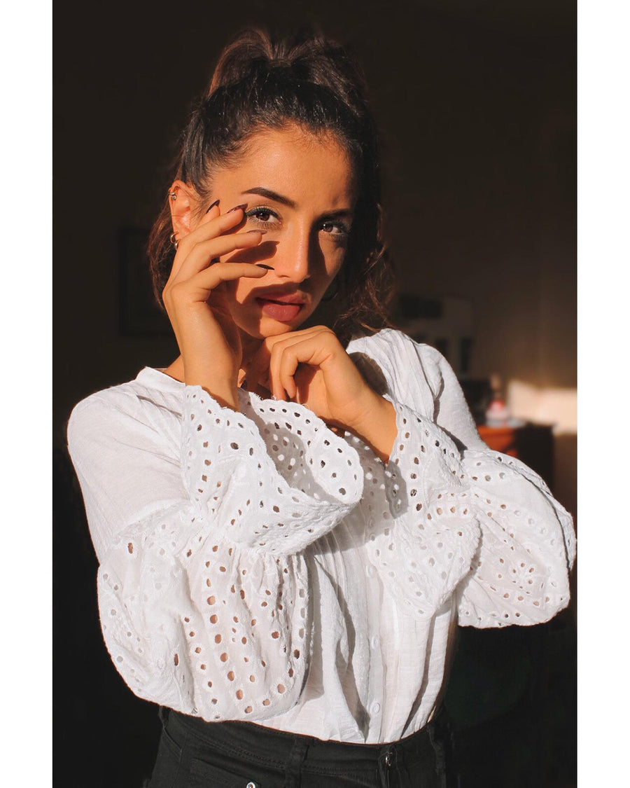Azura Exchange Eyelet Button Down Top - XL