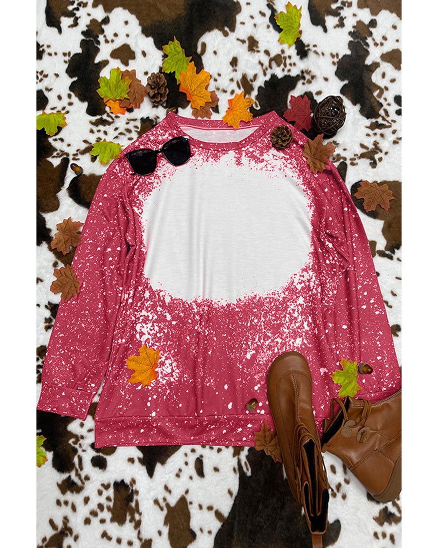 Red Tie-dyed Crew Neck Pullover Sweatshirt - M