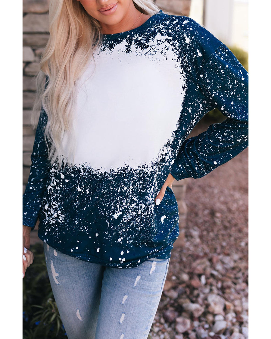 Navy Tie-dyed Crew Neck Pullover Sweatshirt - XL