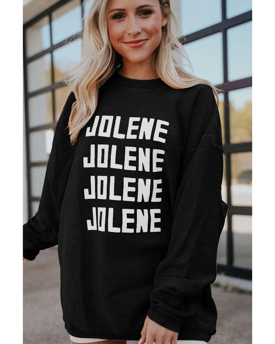 Black JOLENE Ribbed Corded Oversized Sweatshirt - L