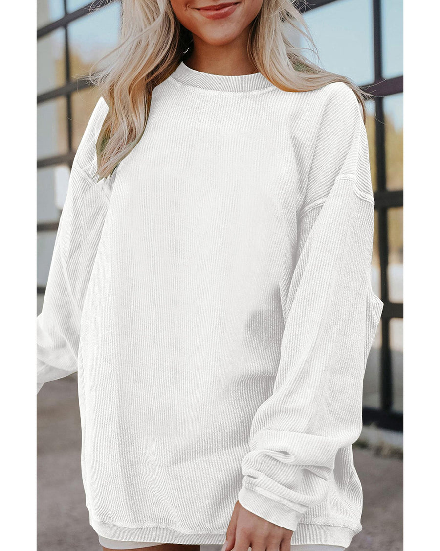 White Ribbed Corduroy Oversized Sweatshirt - L