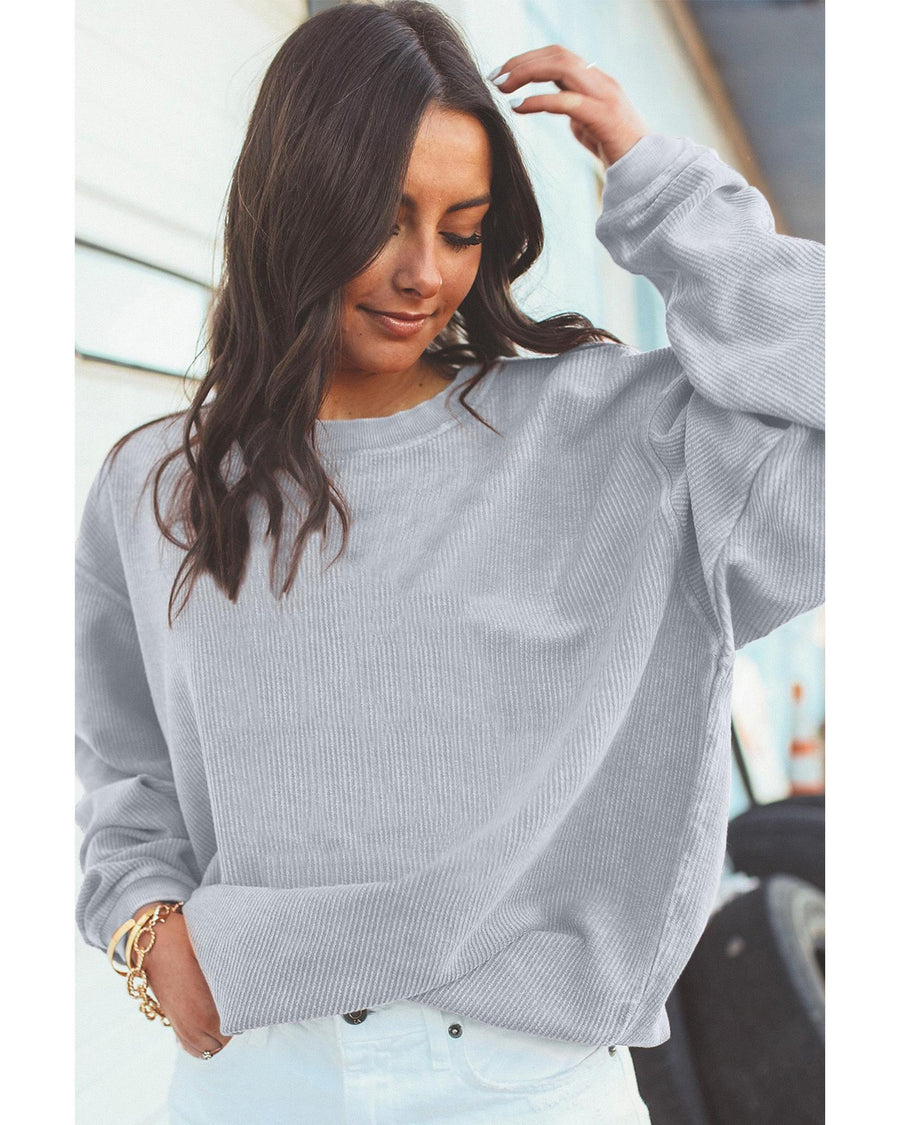 Light Grey Ribbed Corded Oversized Sweatshirt - L