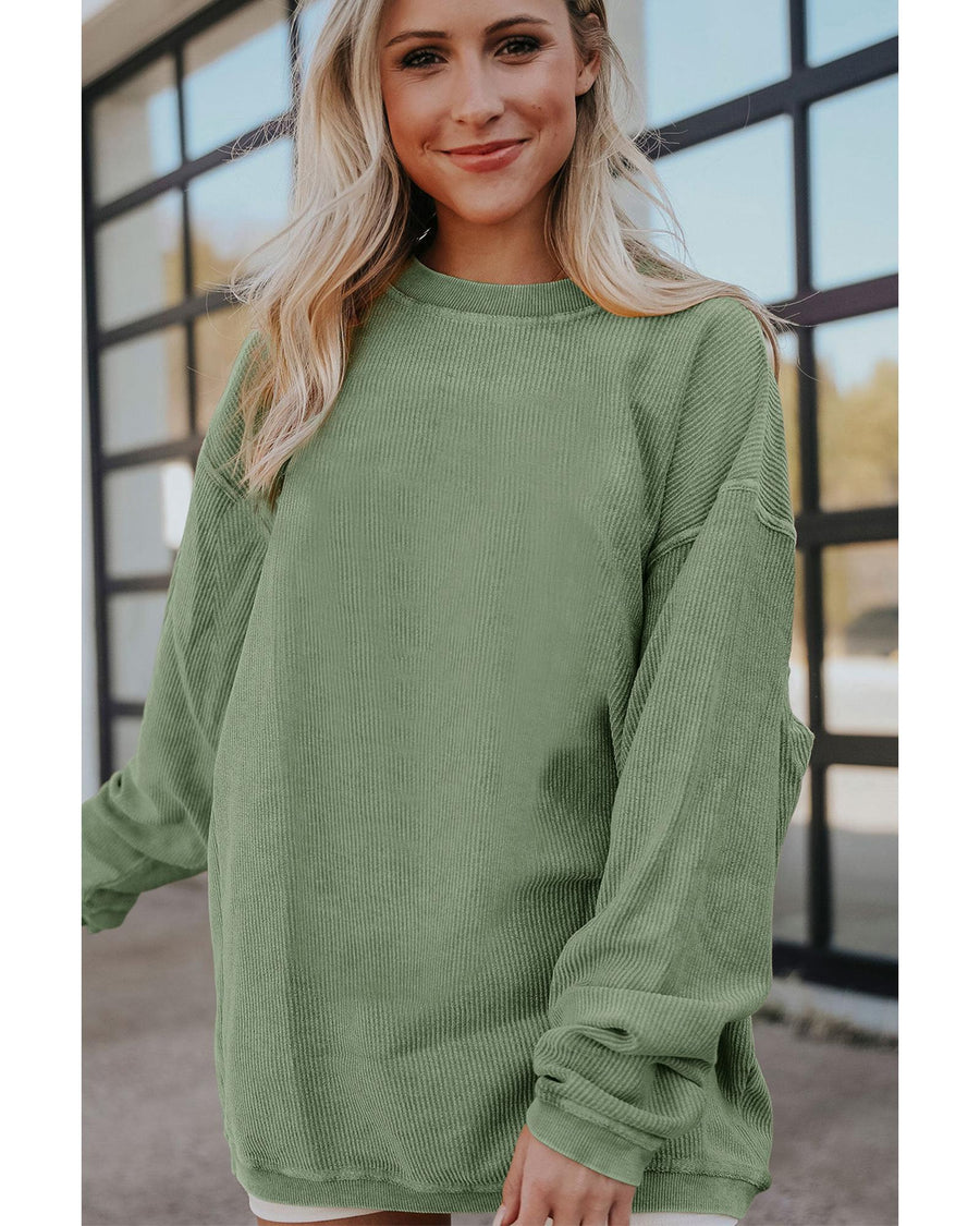 Green Ribbed Corded Oversized Sweatshirt - S