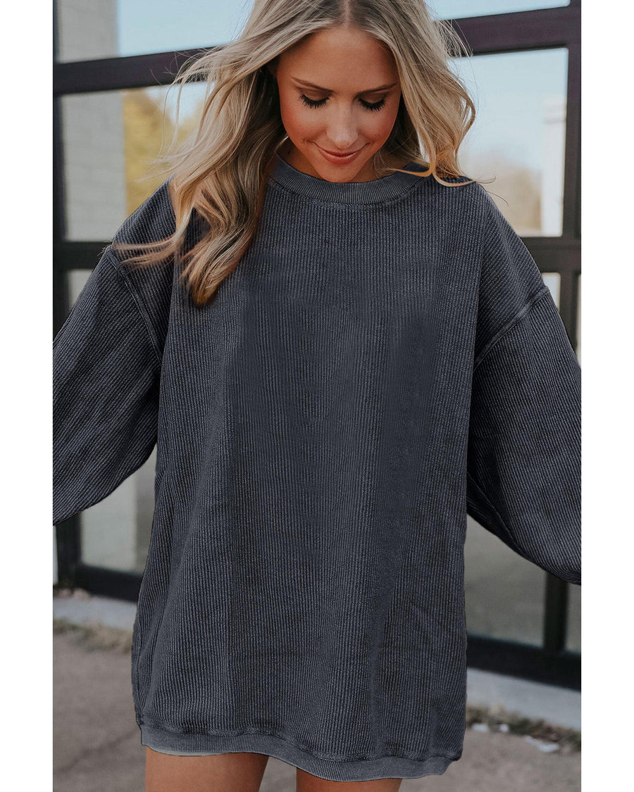Dark Grey Ribbed Corded Oversized Sweatshirt - S