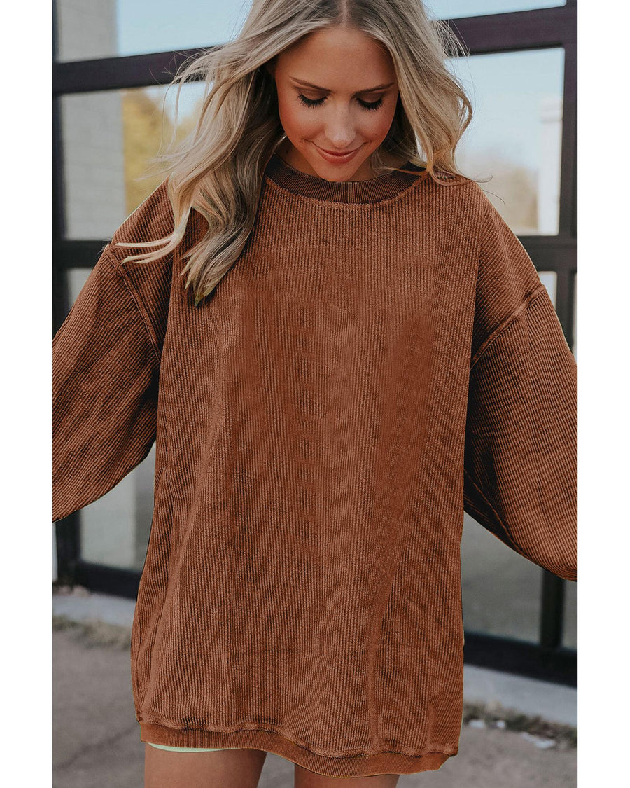 Chestnut Ribbed Corduroy Oversized Sweatshirt - 2XL
