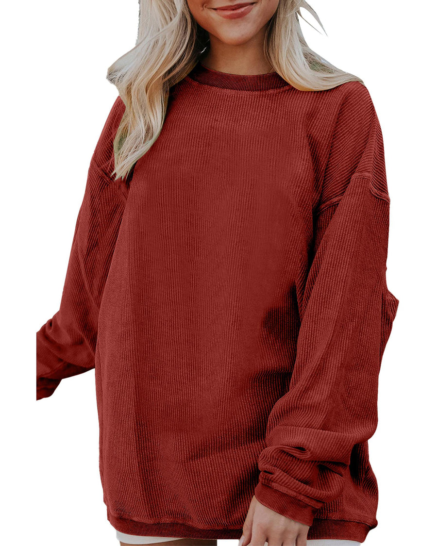 Racing Red Ribbed Corded Oversized Sweatshirt - S