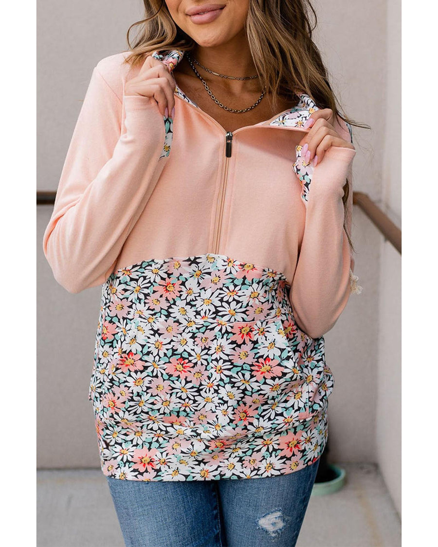 Azura Exchange Floral Patch Half Zip Kangaroo Pocket Hoodie - XL