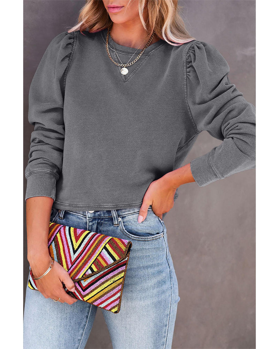 Azura Exchange Vintage Washed Puff Sleeve Sweatshirt - XL