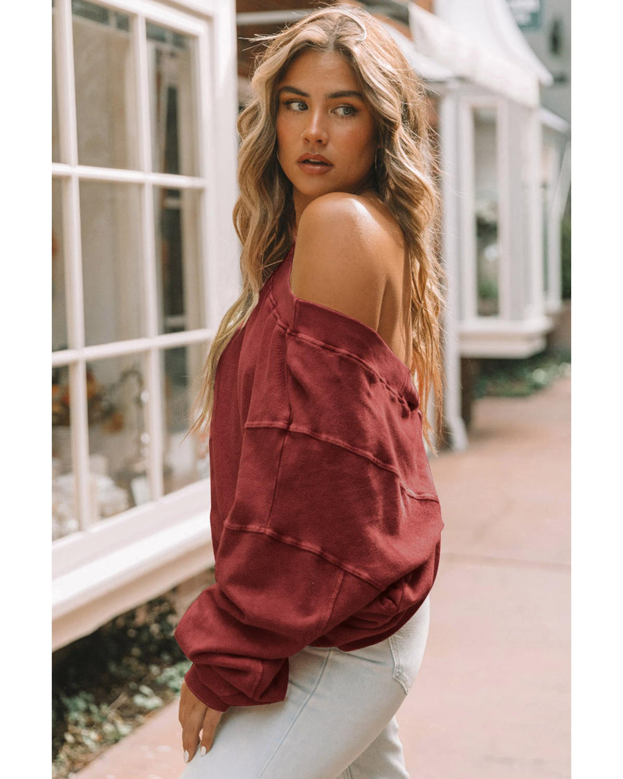 Red Exposed Seam Twist Open Back Oversized Sweatshirt - L