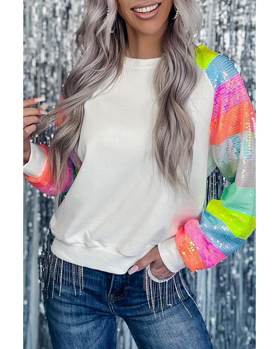 Azura Exchange Color Block Sequin Raglan Sleeve Sweatshirt - S