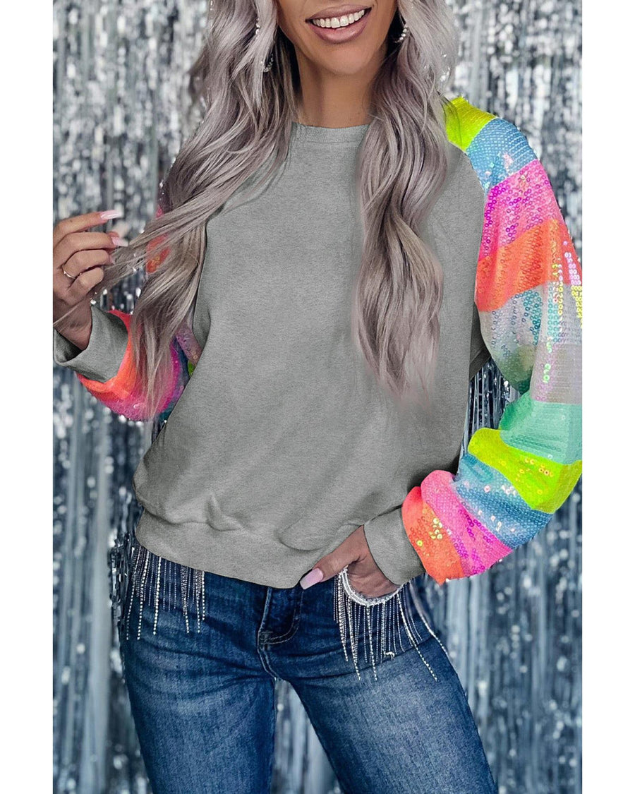 Azura Exchange Sequin Color Block Raglan Sleeve Sweatshirt - L