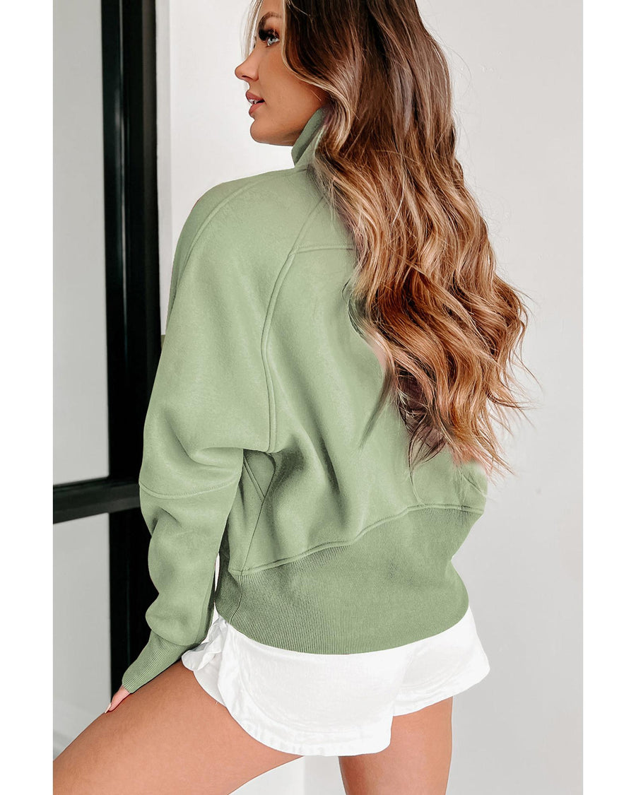 Smoke Green Fleece Lined Zip Up Stand Collar Thumbhole Sleeve Sweatshirt - 2XL