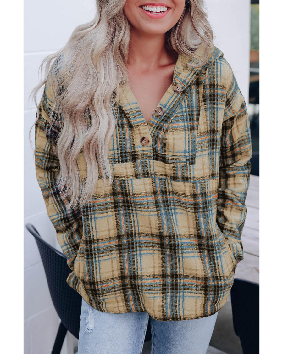 Azura Exchange Button Neck Pocketed Pullover Hoodie - L
