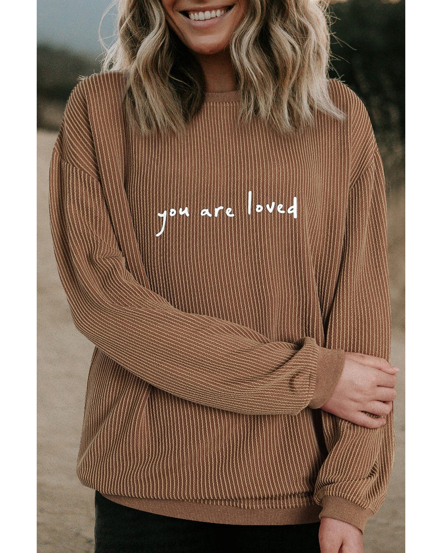 Khaki You Are Loved Print Corduroy Sweatshirt - L