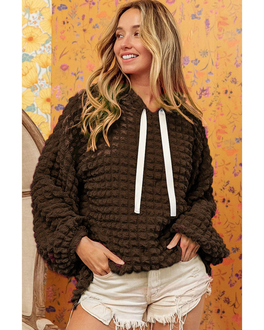 Dark Brown Bubble Textured Waffle Hoodie - M