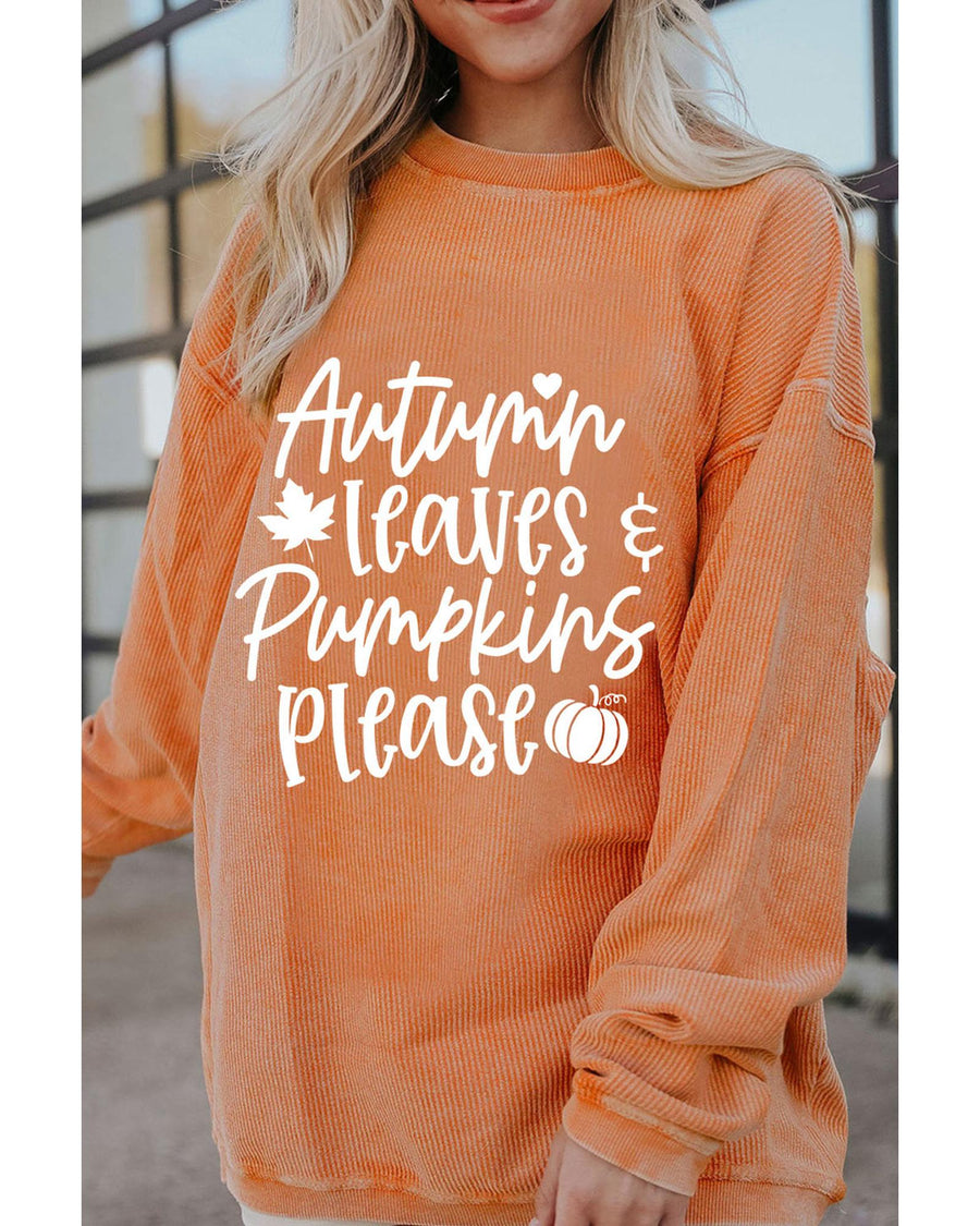 Orange Autumn Leaves Pumpkins Please Ribbed Oversized Sweatshirt - XL