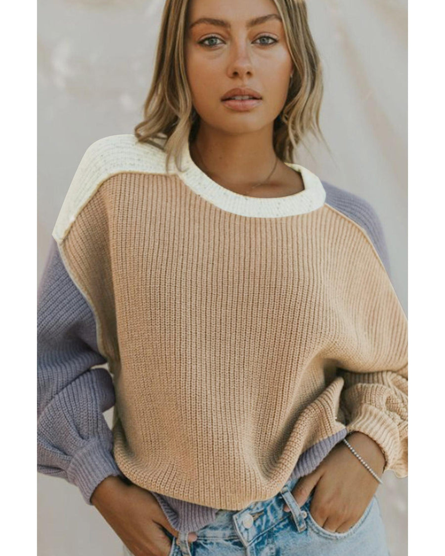 Multicolor Color Block Patchwork Baggy Sweater - M
