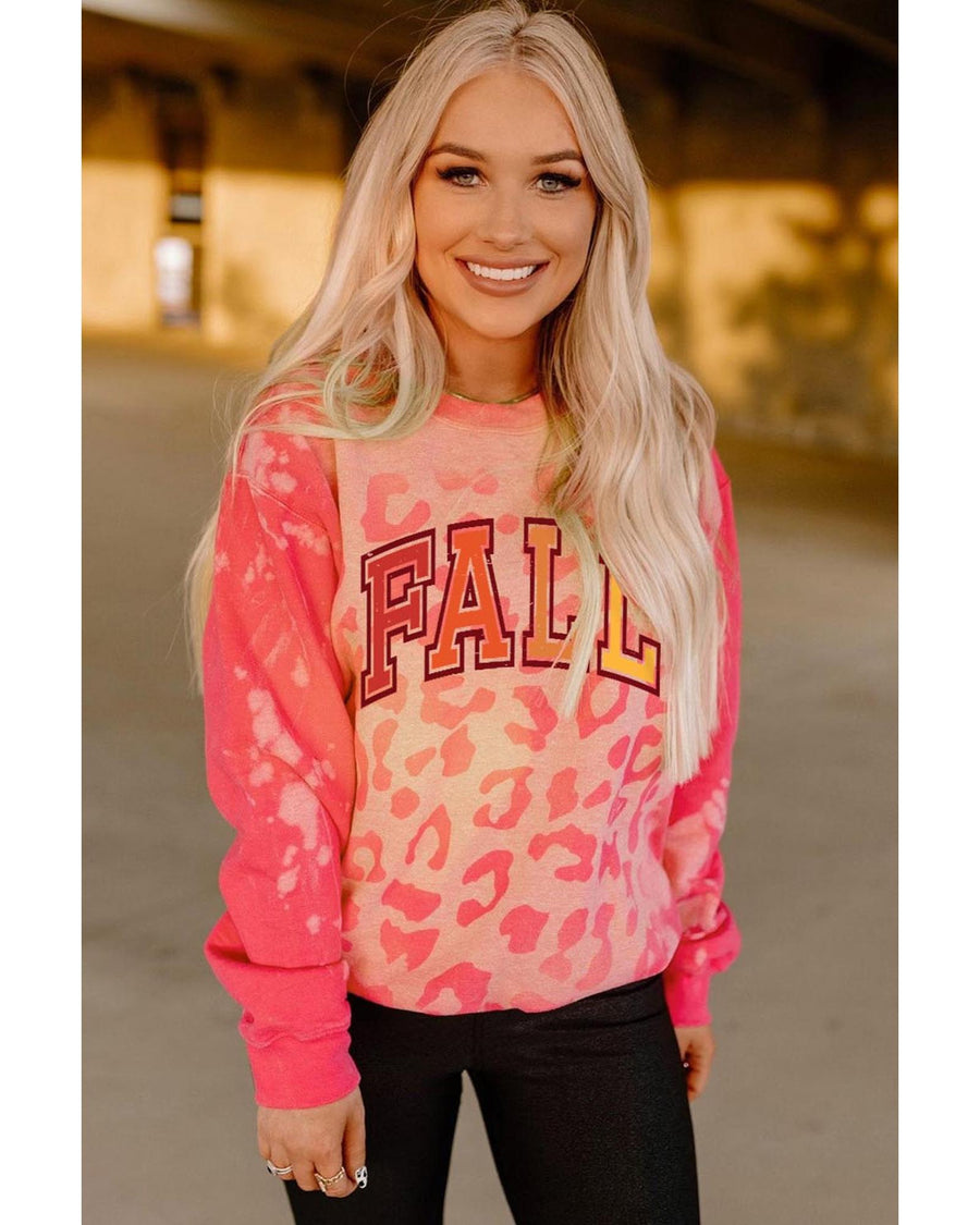 Pink FALL Leopard Print Long Sleeve Pullover Sweatshirt - 2XL