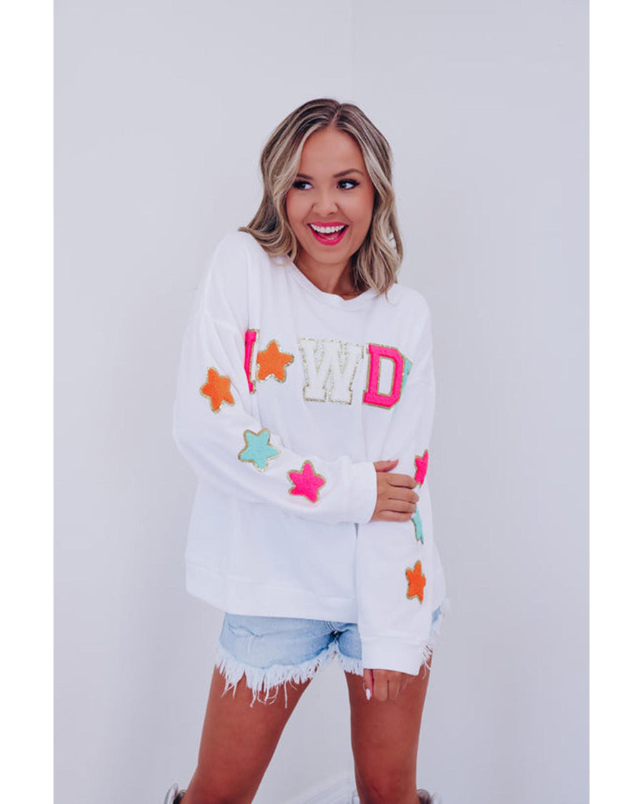 Azura Exchange White Glitter Howdy Patch Graphic Casual Sweatshirt - S
