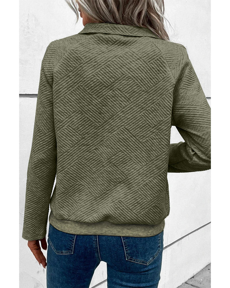 Laurel Green Textured Knit Buttoned Kangaroo Pocket Sweatshirt - M