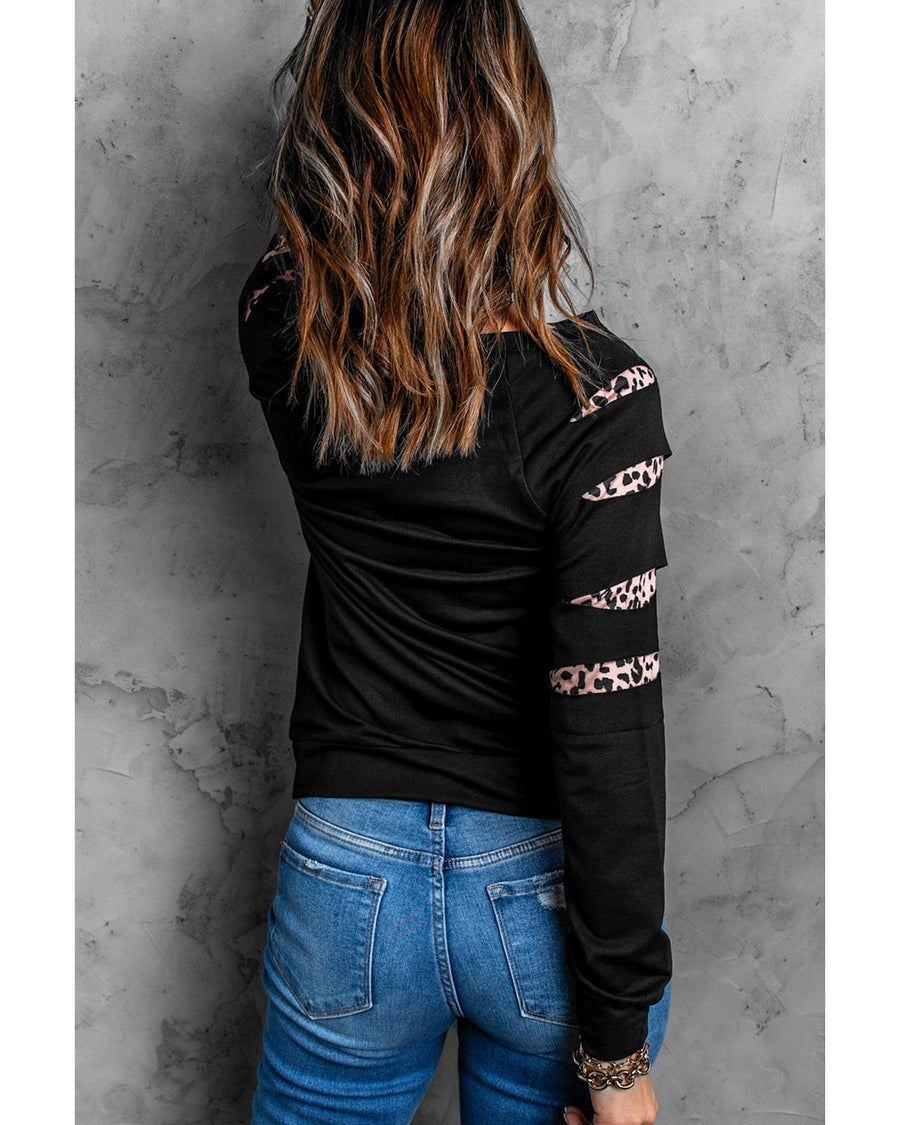 Black Leopard PUMPKIN SEASON Graphic Ripped Sleeve Sweatshirt - M