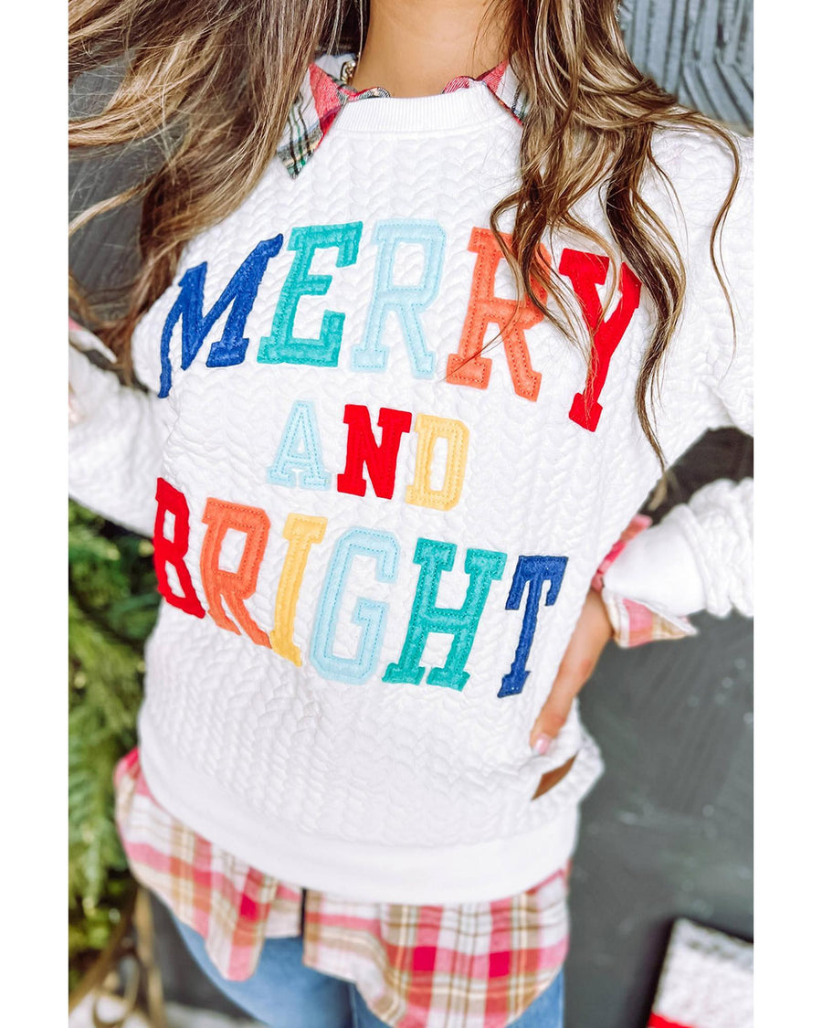 Bright White Merry And Bright Cable Knit Pullover Sweatshirt - XL