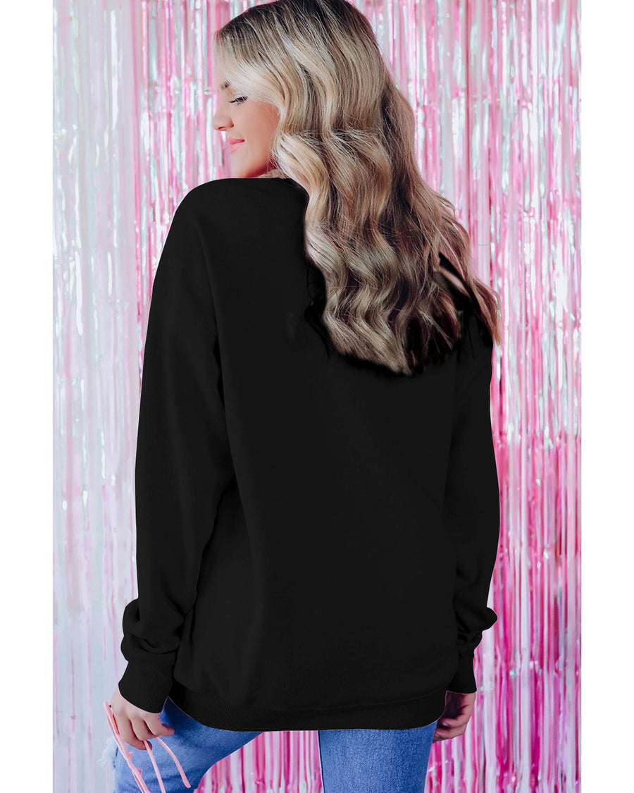Black Merry Every Thing Glitter Slogan Sweatshirt - M