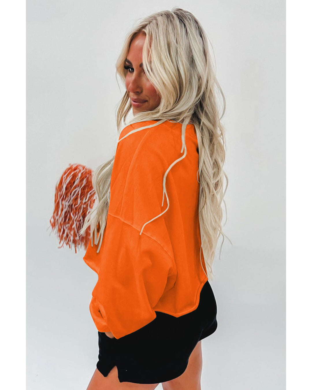 Orange Game Day Lettering Rugby Notched Neck Sweatshirt - L